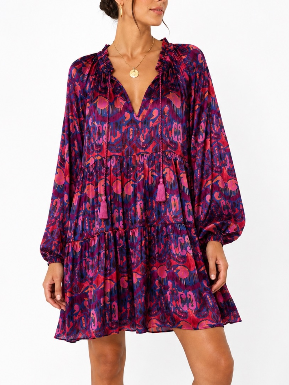 Oliphant Balloon Sleeve Tiered Mini Multi Ikat Tuckernuck $328 Excellent M